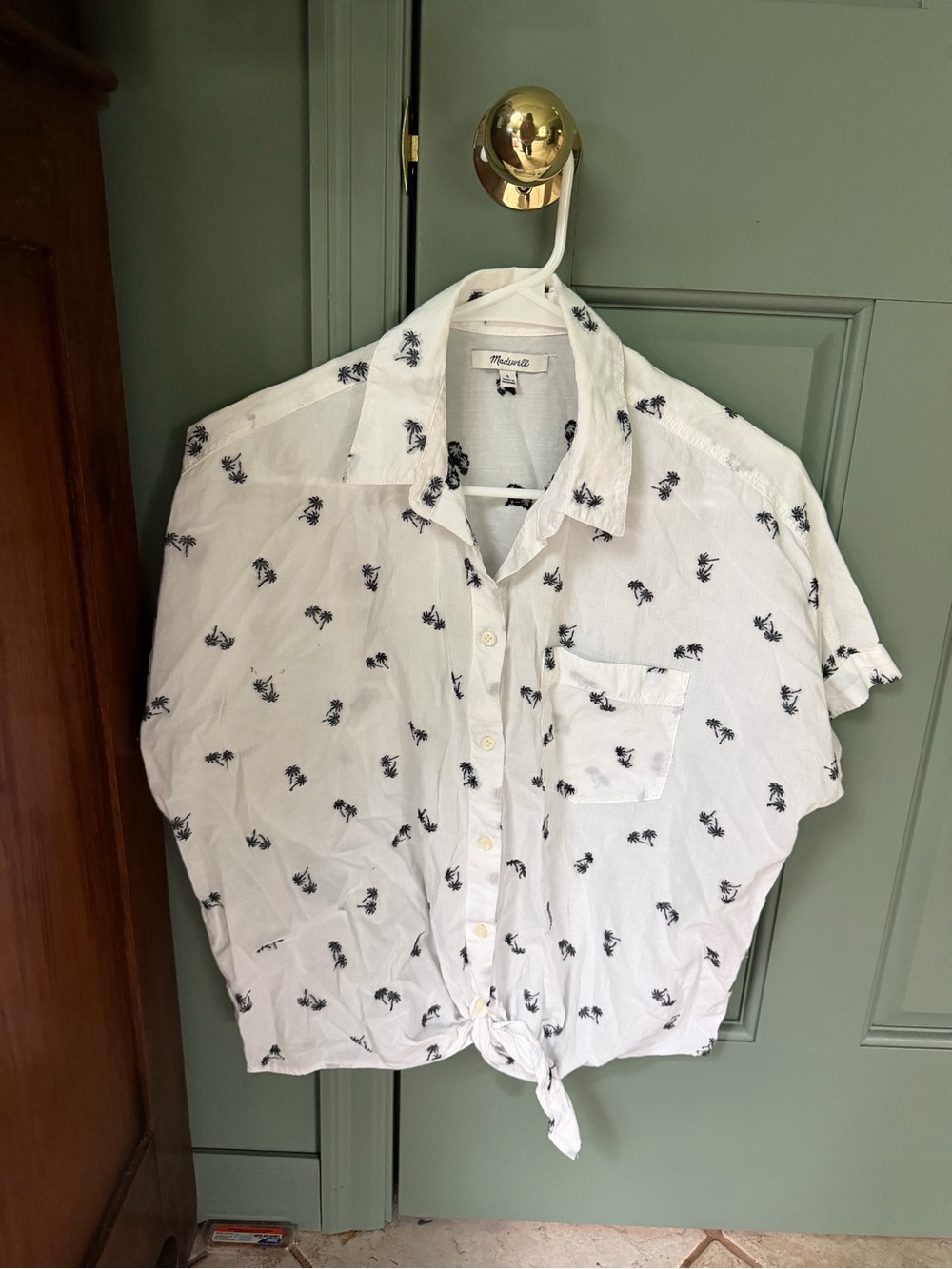 Madewell White Button-Down Short-Sleeve Palm Print Shirt